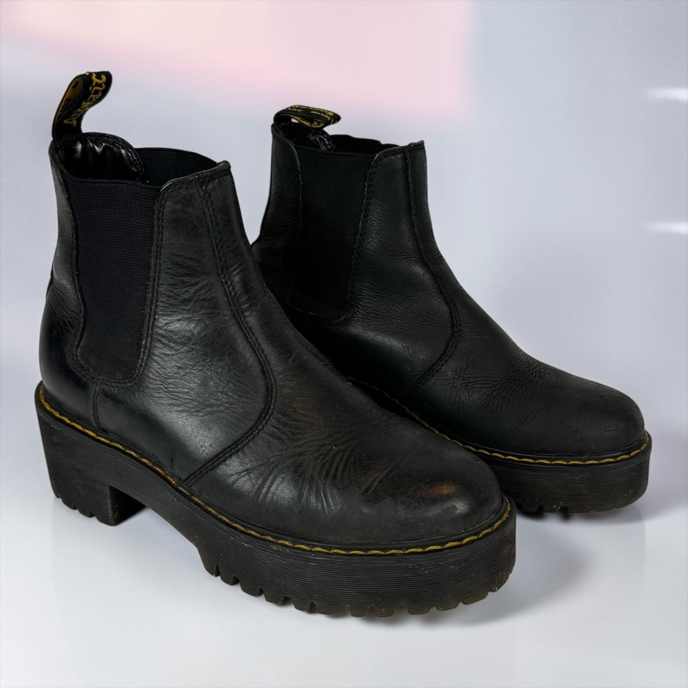 Dr. Martens Rometty Black Leather Platform Chelsea Boots Womens 6 AW501